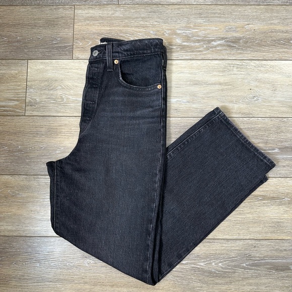 Levi’s Ribcage Straight Ankle Black Denim Jeans Sz 27 - Picture 1 of 4